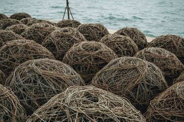 Large open space with aged fishing nets