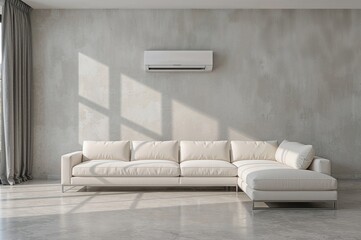 Modern airy living room design concept featuring air conditioning