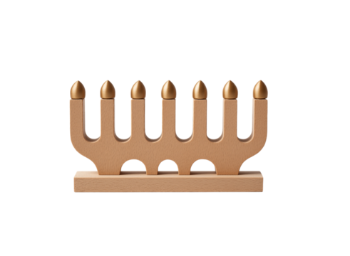 Wooden Menorah with Golden Candle Holders hanukkah isolated on a transparent background