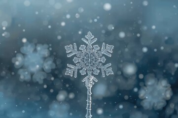 Abstract portrait of a frozen snow crystal against a backdrop of time