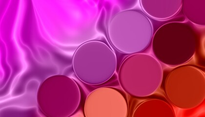 Gradient pink colored circles, cosmetic shades placed on a shiny and luxurious fabric surface, design for background images. Digital painting drawn and edited on a tablet, not AI.