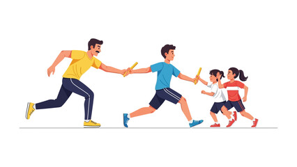 Relay Race Moment: Dynamic image shows people engaged in relay race activity. capturing the spirit of collaboration, teamwork, and active sportsmanship in action.