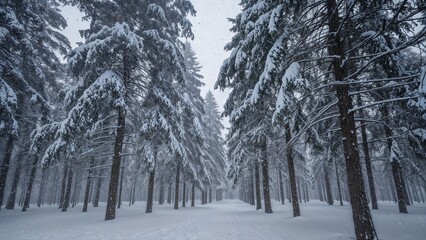 Fototapeta premium Peaceful forest blanketed in snow on a chilly winter day