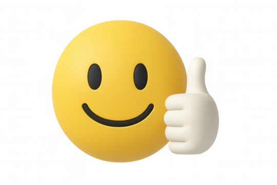 Bright yellow 3d emoji showing thumbs up gesture, expressing cheerful approval against transparent backdrop