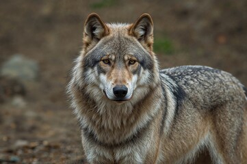 Naklejka premium A gray-coated wolf species scientifically named Canis lupus found in the European region