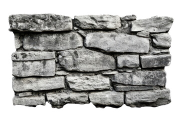 Obraz premium Rough hewn stone wall texture isolated on transparent background. Gray cement wall in retro concept isolated on white background.