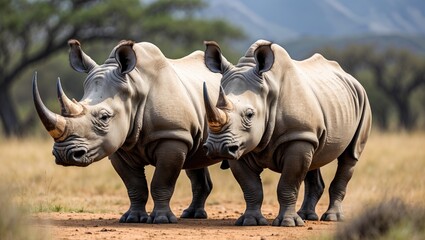 Obraz premium Natural habitat of white rhinos in the wild