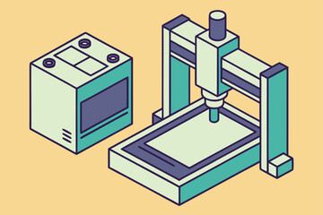 Obraz premium Isometric 3DCNC Machine and Control Box Illustration cnc machine milling machine