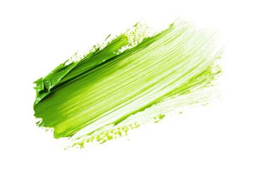 Green paint stroke texture isolated on transparent background. Light green acrylic paint brush stroke isolated on white background.