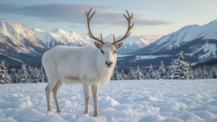 Obraz premium Arctic reindeer in a frosty landscape setting, travel, nature, landscape, animal, beauty, mountain, portrait, park, vacation