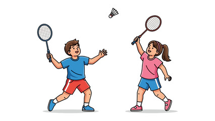 Badminton Bliss: A playful illustration depicts two young children joyfully engaged in a lively badminton match, a testament to active lifestyles and healthy competition.