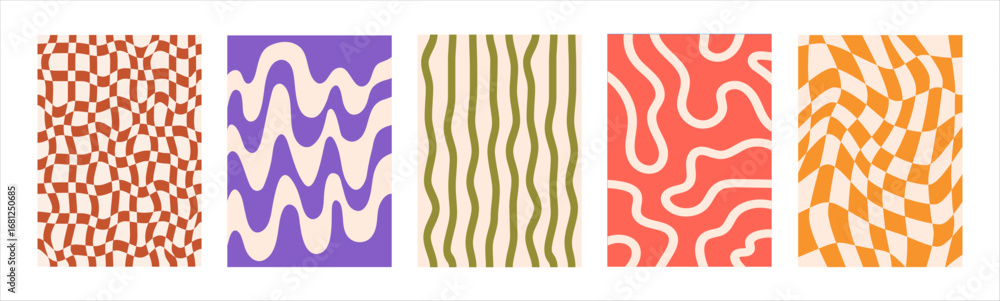 Aufkleber set of abstract vertical geometric backgrounds with colorful wavy shapes and lines. trendy vector il