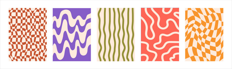 Set of Abstract vertical geometric backgrounds with colorful wavy shapes and lines. Trendy vector illustration in style retro