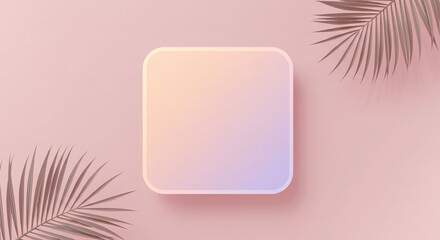 Soft pastel gradient square with gentle shadow framed by delicate dried palm leaves on pink background