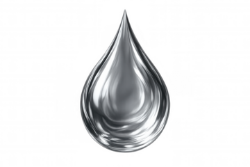 Single metallic mercury drop splashing on transparent background, perfect for graphic design projects