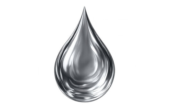 Single metallic mercury drop splashing on transparent background, perfect for graphic design projects