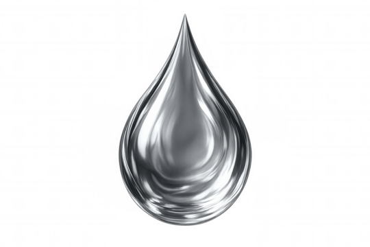 Single metallic mercury drop splashing on transparent background, perfect for graphic design projects