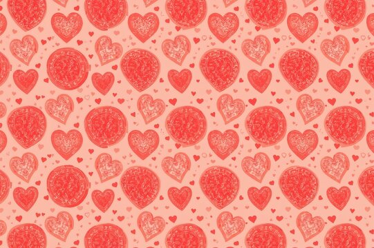 Seamless 2D heart pattern collection ideal for Valentine's Day wrapping paper, textiles, posters, or banners in red and peach tones.