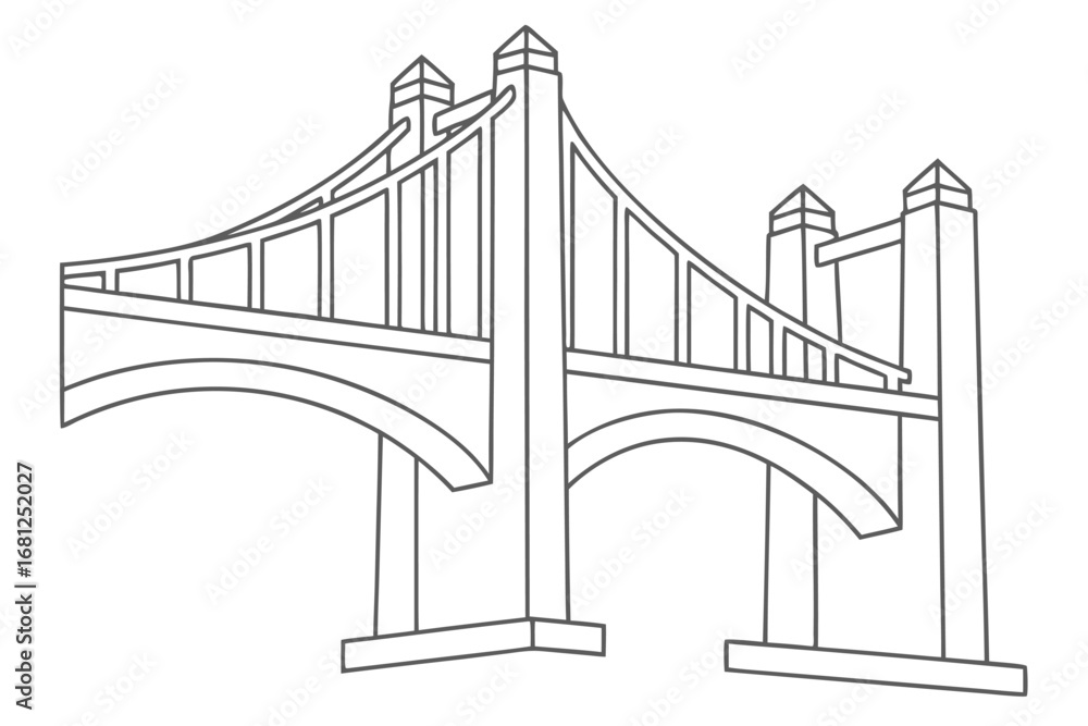 Poster line art drawing of a suspension bridge on white background architecture structure