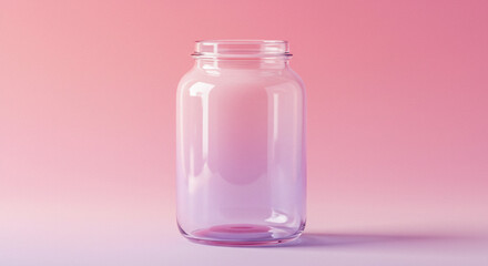 Minimalist clear glass bottle on soft pink gradient background, clean aesthetic for modern design