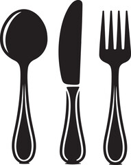 Spoon, knife, fork icon set, Dining silverware Silhouette