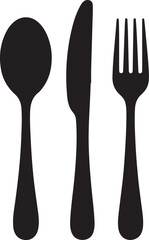 Spoon, knife, fork icon set, Dining silverware Silhouette