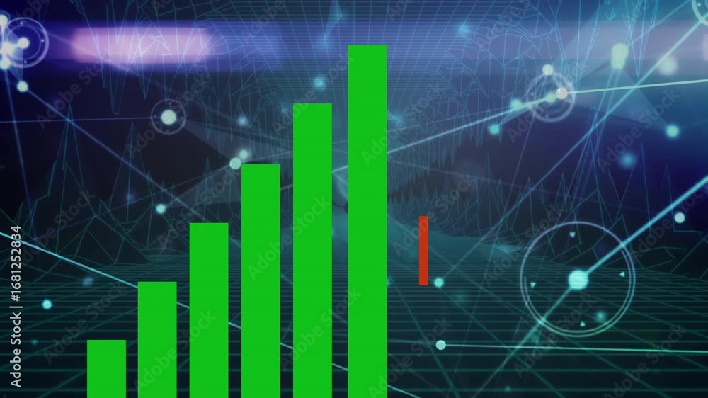 Poster animation of network of connections with data processing over dark background