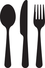 Spoon, knife, fork icon set, Dining silverware Silhouette
