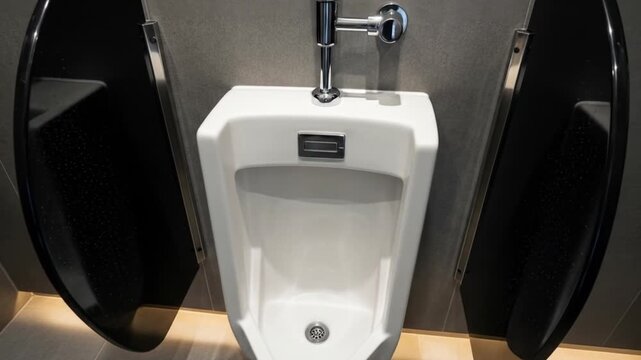 Modern urinal in a sleek restroom with minimalist design and ambient lighting
