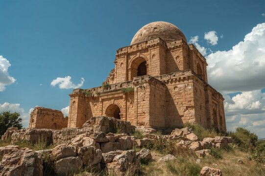 Ancient remains beside the Zoroastrian Dakhma used for sky burial rituals