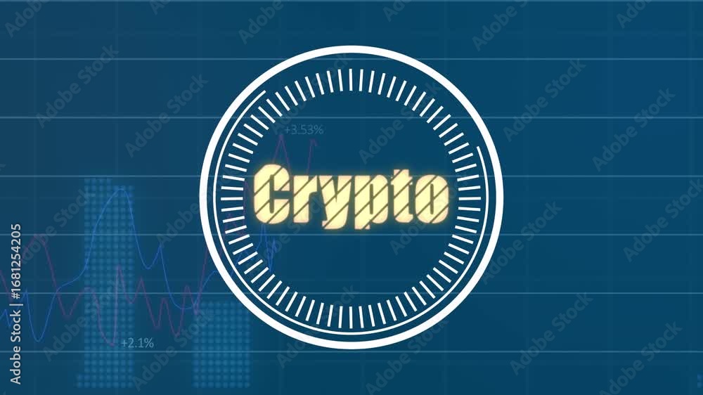 Poster animation of crypto text, financial data processing and statistics