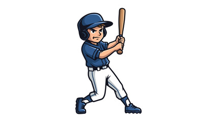 Baseball Batter Action: A stylized illustration of a young baseball player in full swing, capturing the dynamism and focus of a young athlete during a game. 