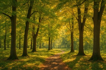 Fototapeta premium Discovering the Serenity of Verdant Landscapes and Tree Ecosystems