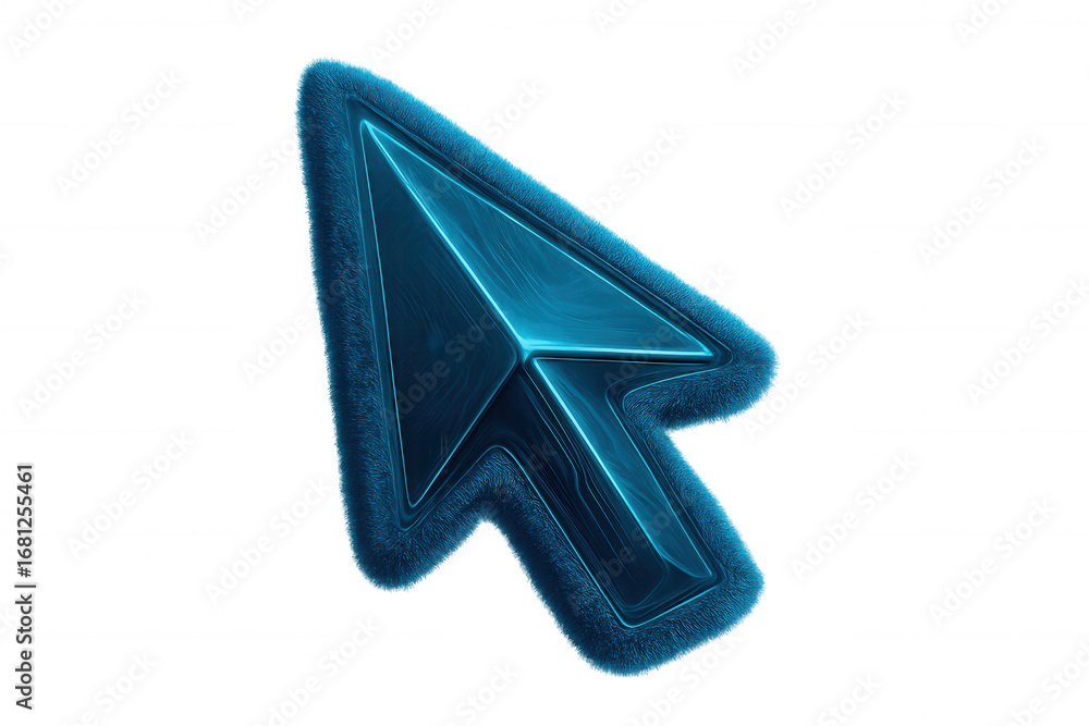 Poster blue furry computer mouse cursor hovering over transparent surface, enhancing digital interaction wi