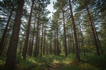 Obraz premium Green-tinted woodland filled with trees