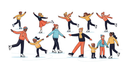 Winter Ice Skating Fun: A collection of individuals, ranging in age, enjoying the fun and graceful movement on the ice.
