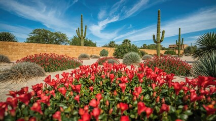 Barren Land Showcasing Red Floral Accents and a Radiant Yellow Partition