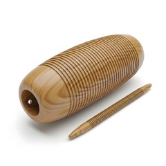 Close-up of a Güiro Percussion Instrument Detailed Wooden Texture and Traditional Design