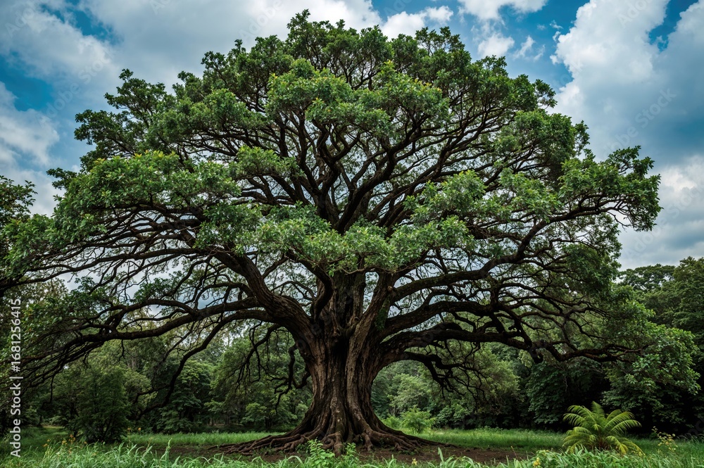 Poster tree located within a dense forest area