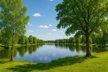 Wooded area encircling a lake