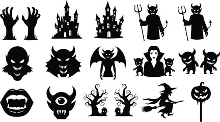 Halloween vector silhouette scary elements for graphic design