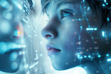 Young Child Interacting with Digital Technology and Data Visualization