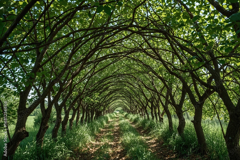 Poster a pathway enclosed by trees