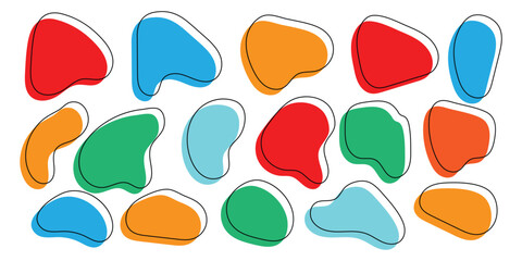 Colourful isolated outline  vector icon set on white background. Smooth vector bubble icon set on white page. Colourful vector abstract blob icon set. 