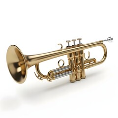 Obraz premium Shiny Brass Trumpet Isolated on White A Detailed Look at a Musical Instrument