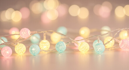 Enchanting pastel fairy lights twinkle softly creating a warm, magical ambiance for celebrations and decor