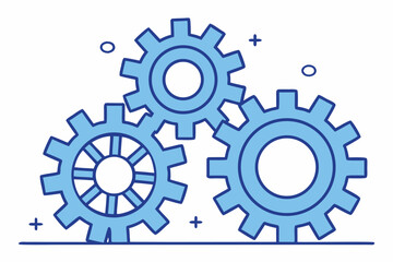 Three Blue Interlocking Gears with Hand Drawn Elements mechanism machinery