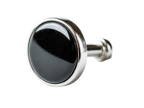 Polished round black onyx knob with chrome bezel