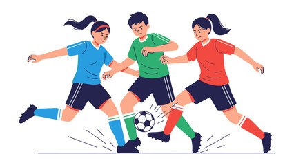 Dynamic Soccer Showdown: A vivid illustration captures a moment of intense competition on the soccer field, showcasing agile athletes in action, battling fiercely for possession of the ball.
