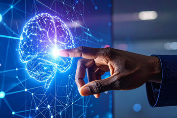 Businessman using a digital tablet to visualize a global communication network